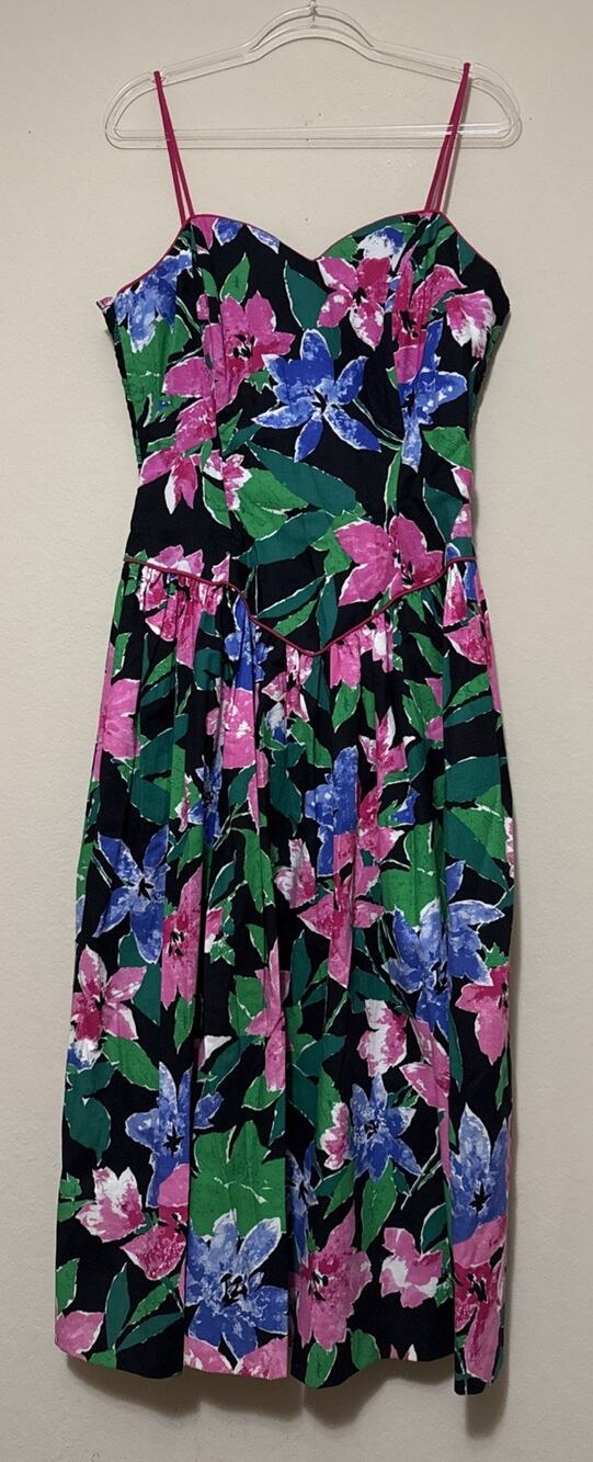 Vintage 80s Melissa Floral Smocked Midi Sundress USA Size 16